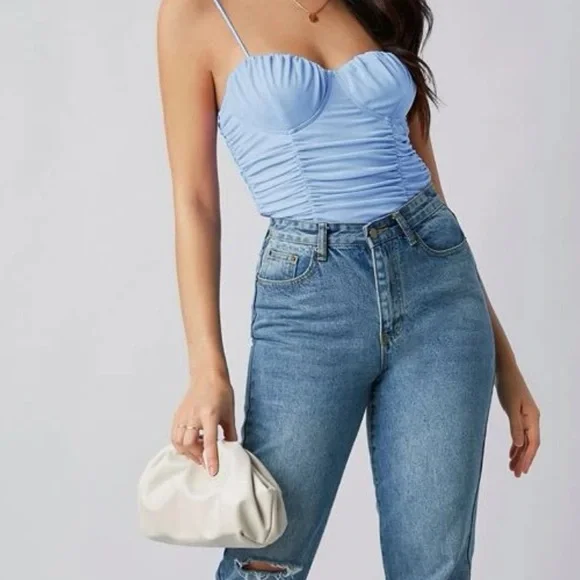 Shein Light Blue Ruched Tank Top - Picture 3 of 9